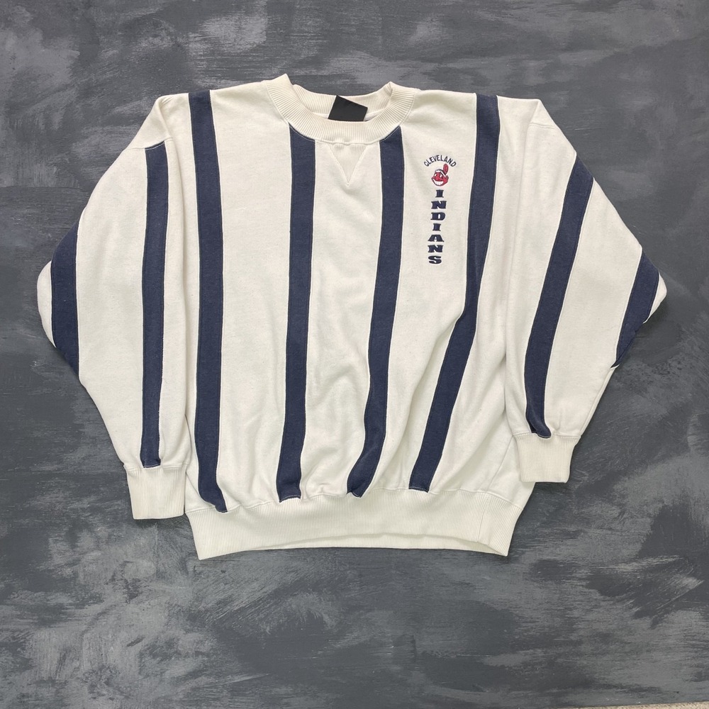 vintage Cleveland Indians sweatshirt mens xl White 1990s MLB striped